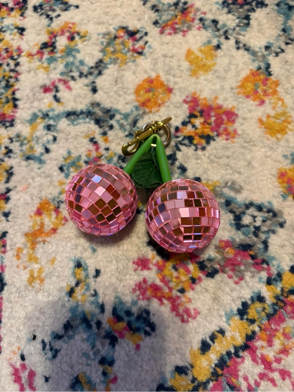 Pink Disco Cherry Charm Keychain
